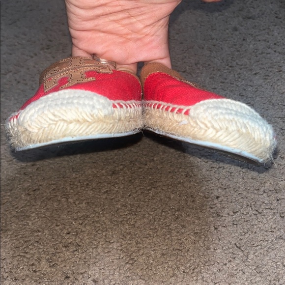 Tory Burch Jamie Woven Canvas Espadrille Red Canyon Tan Logo Flats 10 - Picture 5 of 9